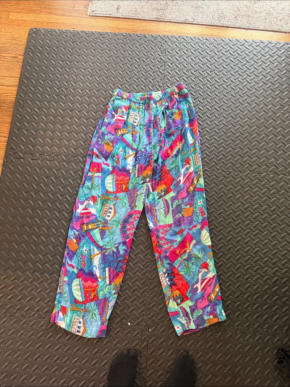 Vintage Multicolor Tropical Print Pajama Pants